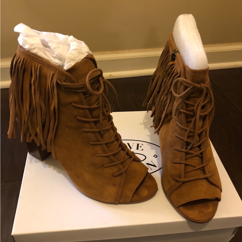 Chestnut Steve MaddenFringed Lace Booties-8.5